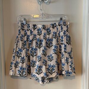 Agua by Agua Bendita Cream and Blue Floral High Waist Shorts